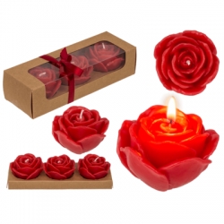 Red rose candle, set of 3,